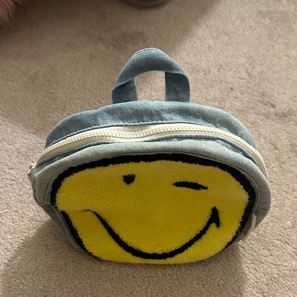Zara Baby Smiley Face Denim Backpack - Yellow and Gray - Picture 3 of 8
